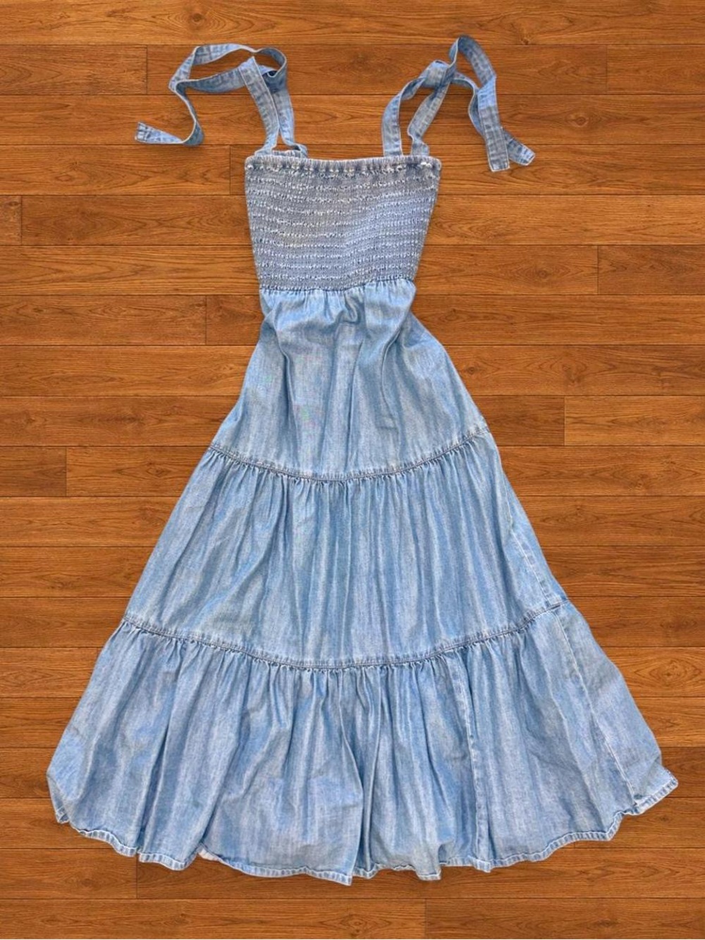 Veronica Beard Tola Tiered Cotton Blend Chambray Midi Dress